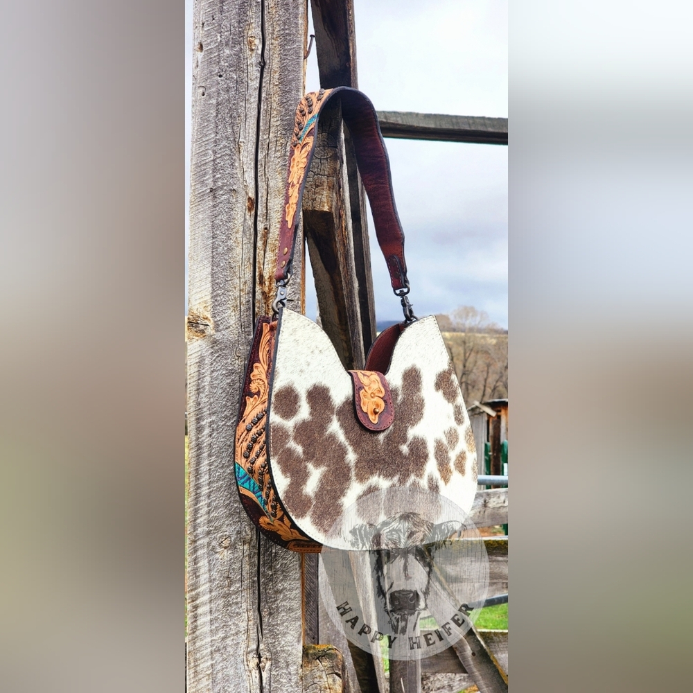 American Darling Genuine Cowhide and Floral Tooled
Hobo Bag. - Picture 3 of 11